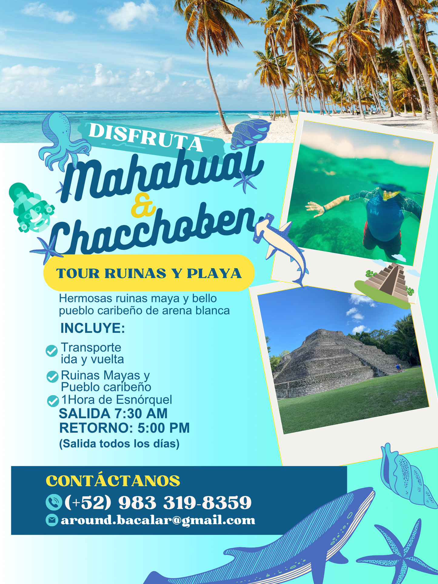 Ruinas Mayas y Villa Caribeña con Esnorkeling